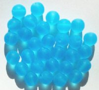 25 10mm Transparent Matte Aqua Round Glass Beads
